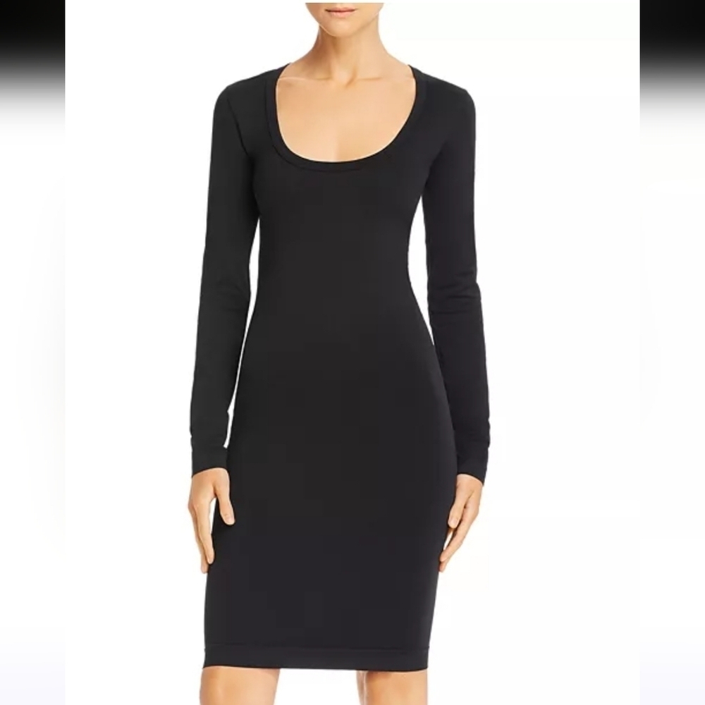 HELMUT LANG Scoop Neck Bodycon Dress Black Long-Sleeve XS/S